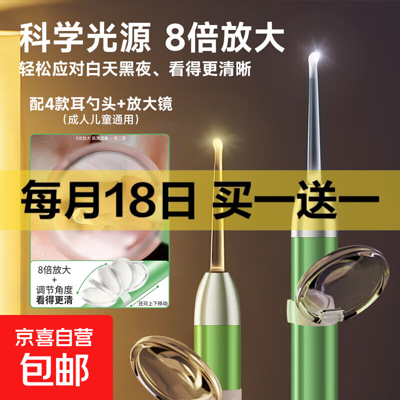 成人儿童可视发光挖耳勺8倍放大掏耳朵神器婴儿发光放大镜耳勺新生儿宝宝耳/鼻屎镊子采耳套装 发光耳勺套装（4款耳勺头+电池