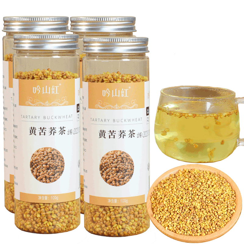 吟山红黄苦荞茶麦香型黄金荞麦茶大麦麸皮茶麦香苦荞茶罐装 苦荞茶100g*4罐