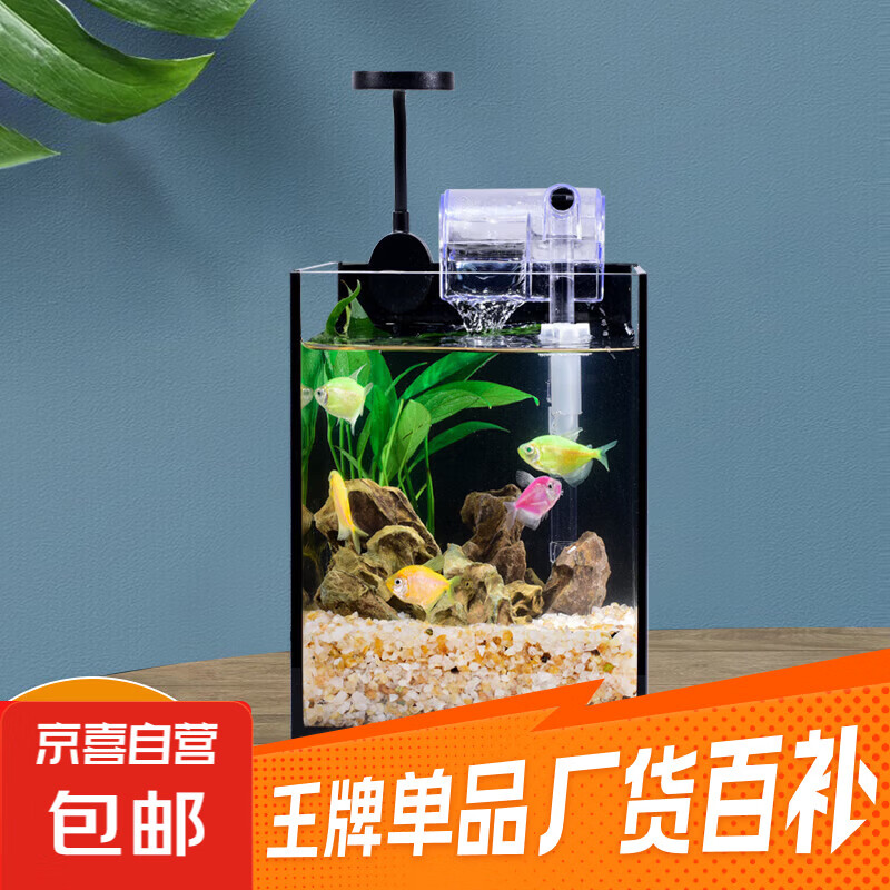 金晶超白玻璃桌面鱼缸小型家用办公室生态懒人全套造景小缸水草缸 裸缸+防滑垫 15*15*20