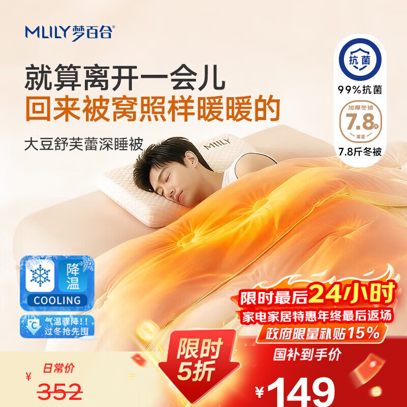 梦百合（MLILY）大豆纤维被芯A类抑菌加厚冬被200x230cm 舒芙蕾大豆被子冬天7.8斤