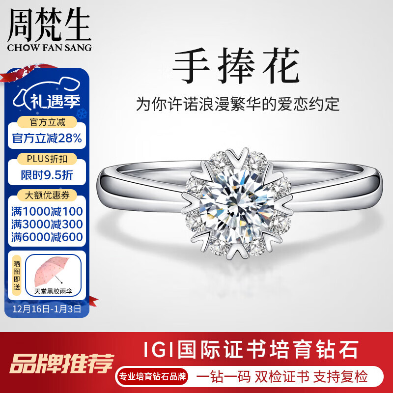 周梵生18K金人工培育钻石戒指女一1克拉显大人造结婚钻戒女戒生日送老婆 主钻1.5克拉 D/VVS/3EX/N