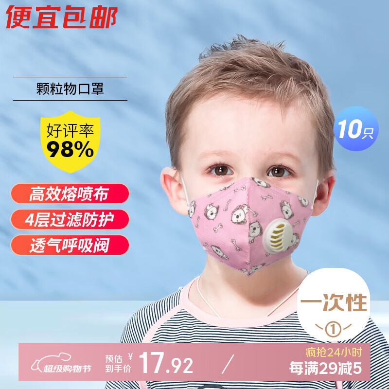 绿驰 10只儿童颗粒物防护口罩 防飞沫粉尘pm2.5带呼吸阀过滤率大于95%