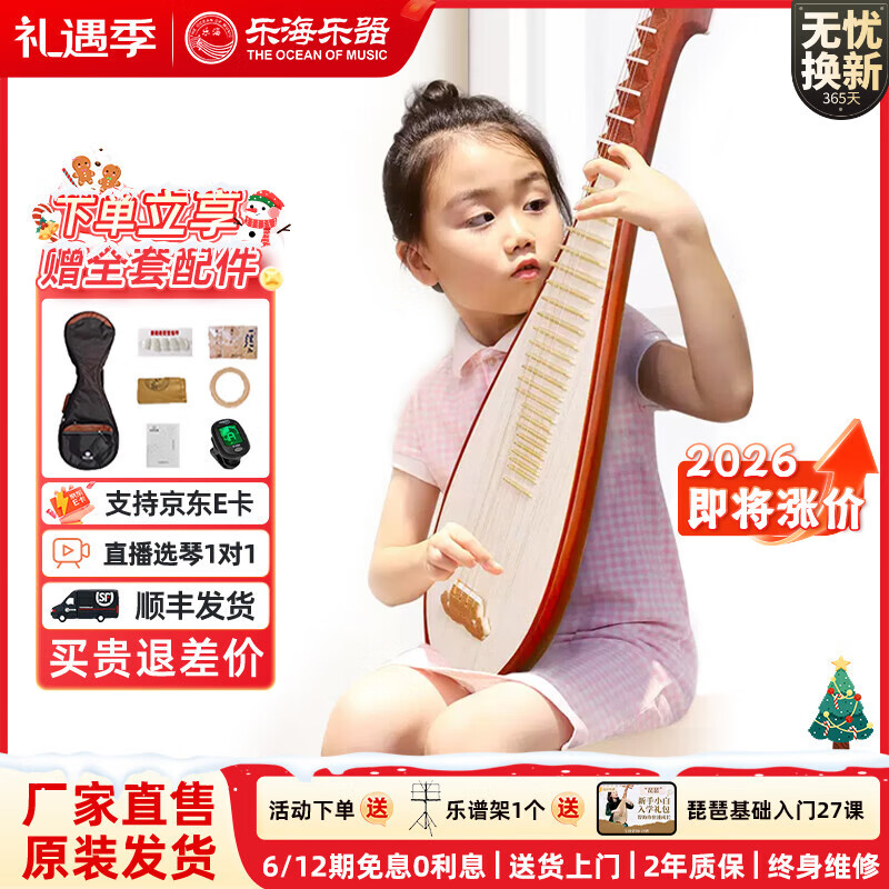 乐海（THE OCEAN OF MUSIC）儿童琵琶初学入门非洲紫檀木花开富贵头饰花梨木琵琶琴  素面琵琶DJ02-2