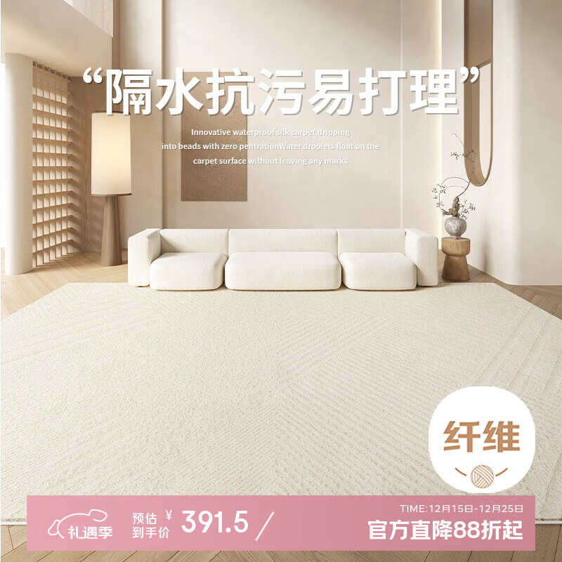 兴连心硅藻丝客厅地毯奶油风沙发茶几毯高级感防水防污免洗可擦卧室地垫 且听容音 240*340cm