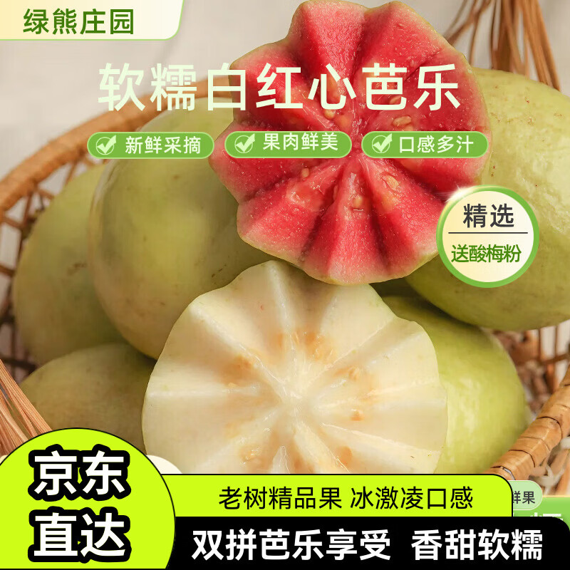绿熊庄园广东树熟软糯红心白心奶油芭乐番石榴当季新鲜低糖水果｜京东快递 双拼红白心芭乐净重3斤