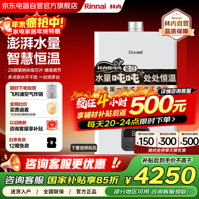 林内（Rinnai）20升燃气热水器【国家补贴15%】智慧恒温 全新升级CPU 大升数 大水量精准控温天然气以旧换新GS41
