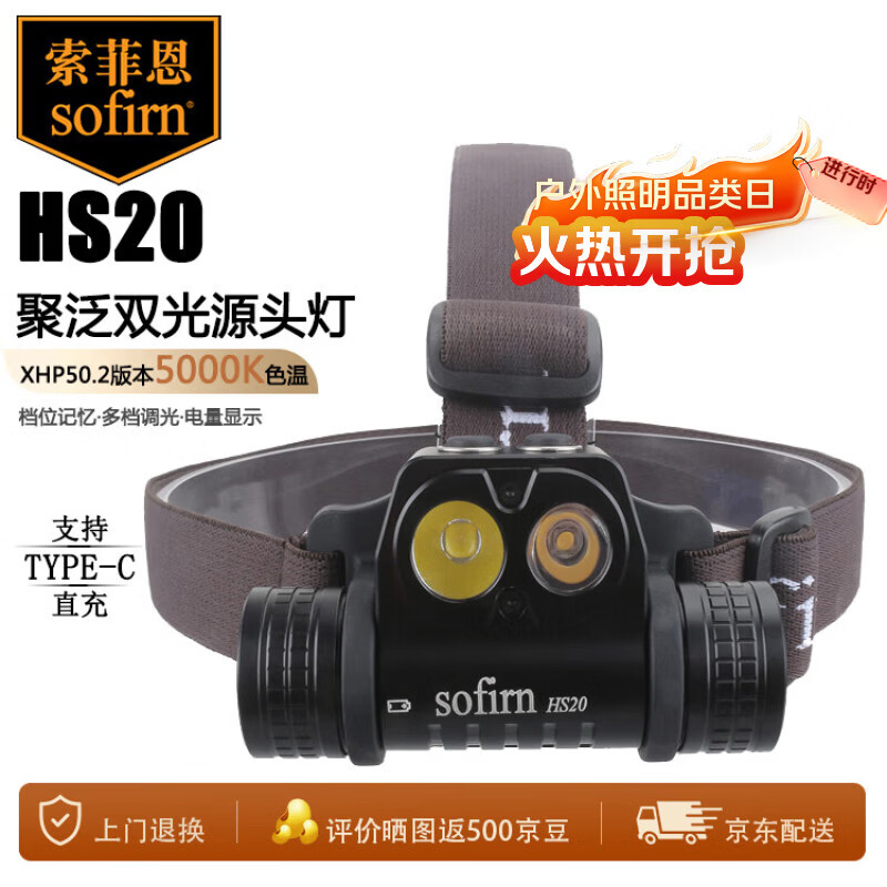 sofirn 索菲恩 HS20头灯头戴式家用便携超长续航钓鱼户外照明夜钓灯