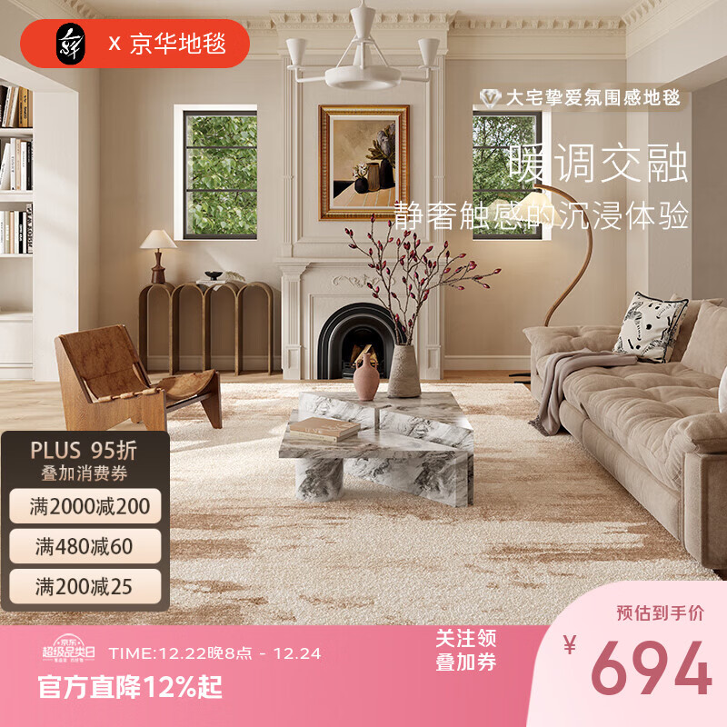 京华地毯客厅2025新款卧室中古风轻奢高级免洗可擦房间床边毯 梦屿 200*300CM适合3人或L型沙发
