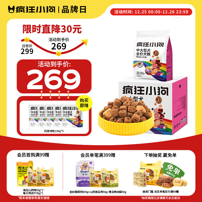 疯狂小狗中大型犬狗粮成幼犬10kg宠物金毛彩虹魔方鸭肉&amp;三文鱼犬粮20斤