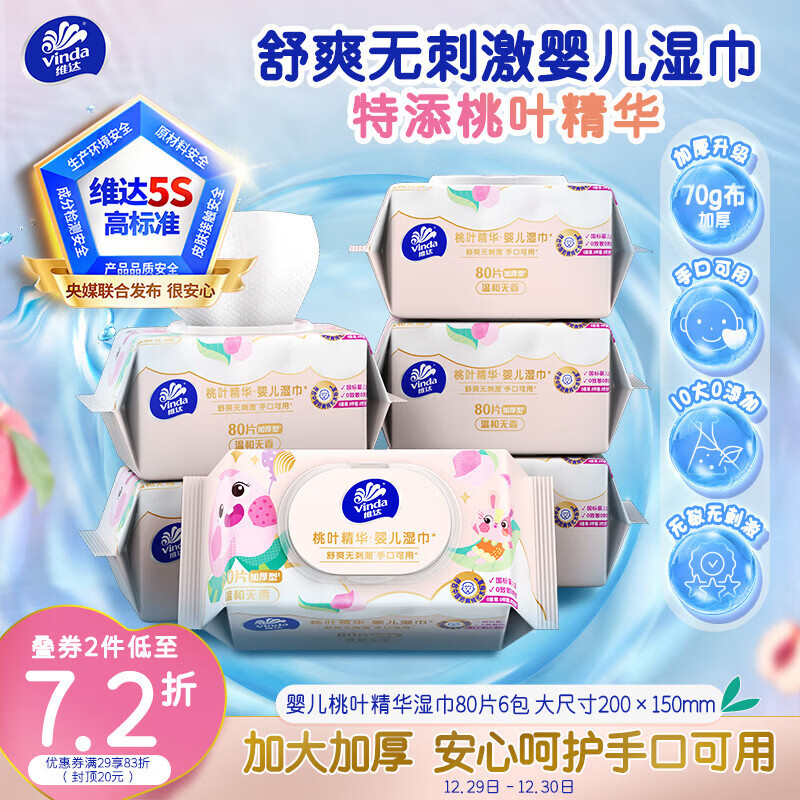 ά�Vinda��Ӥ���ֿ�ʪ��80Ƭ*6�� ��Ҷ�����Ӻ�Ӵ��ֿ�ר���׷�ʪֽ����� 59.13Ԫ