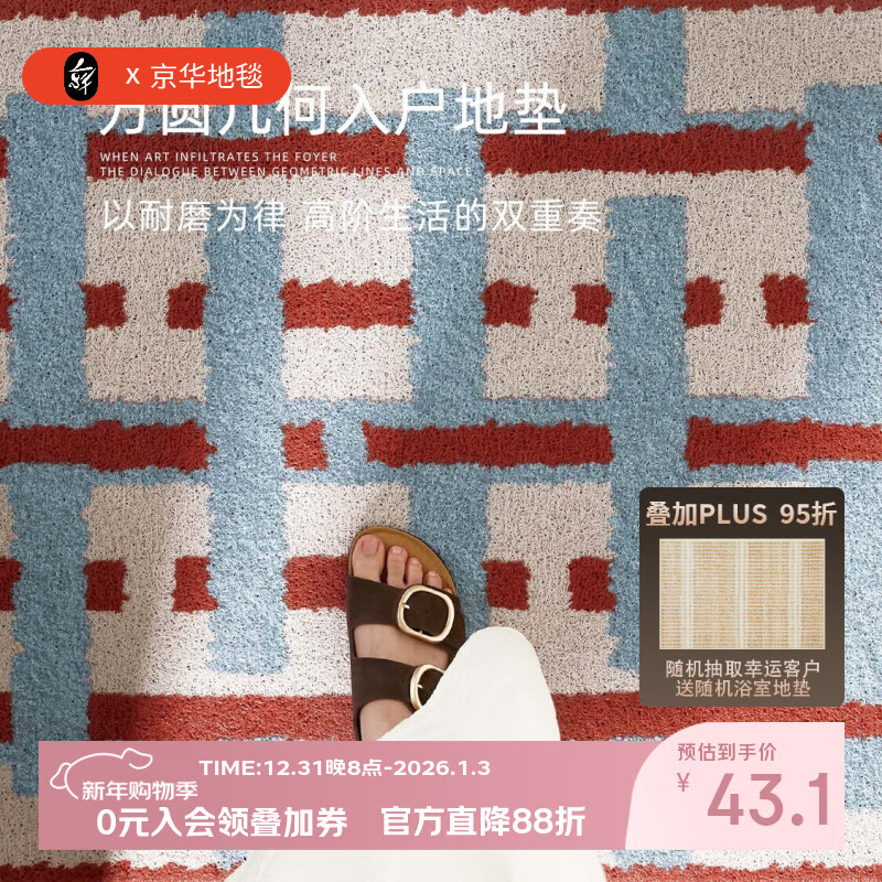 京华入户门地垫轻奢高级感丝圈进门门口玄关脚垫免洗可擦耐磨耐脏门垫 叠影格80用户的选择 50cm*80cm 蹭土除尘