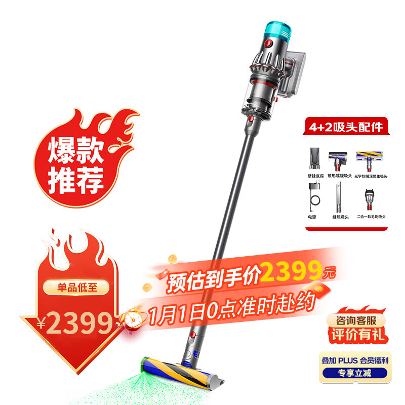 戴森（DYSON）V12 Detect Slim Fluffy家用清洁手持无线除螨吸尘器 光学显尘原装进口 智能大吸力车载 新年礼物