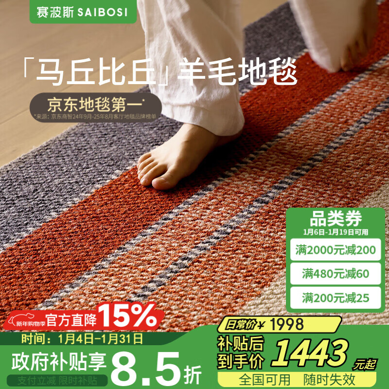 赛波斯马丘比丘进口羊毛地毯客厅中古风沙发茶几垫轻奢风高级感卧室2X3M