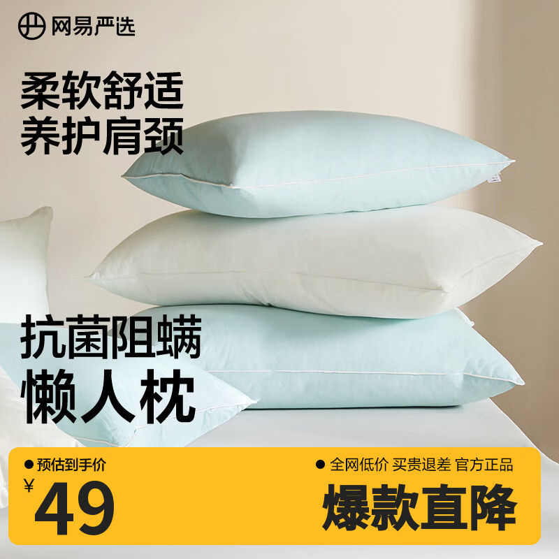 网易严选可水洗懒人枕酒店枕头 A类全枕可机洗  48*74cm常规款750g牛奶白
