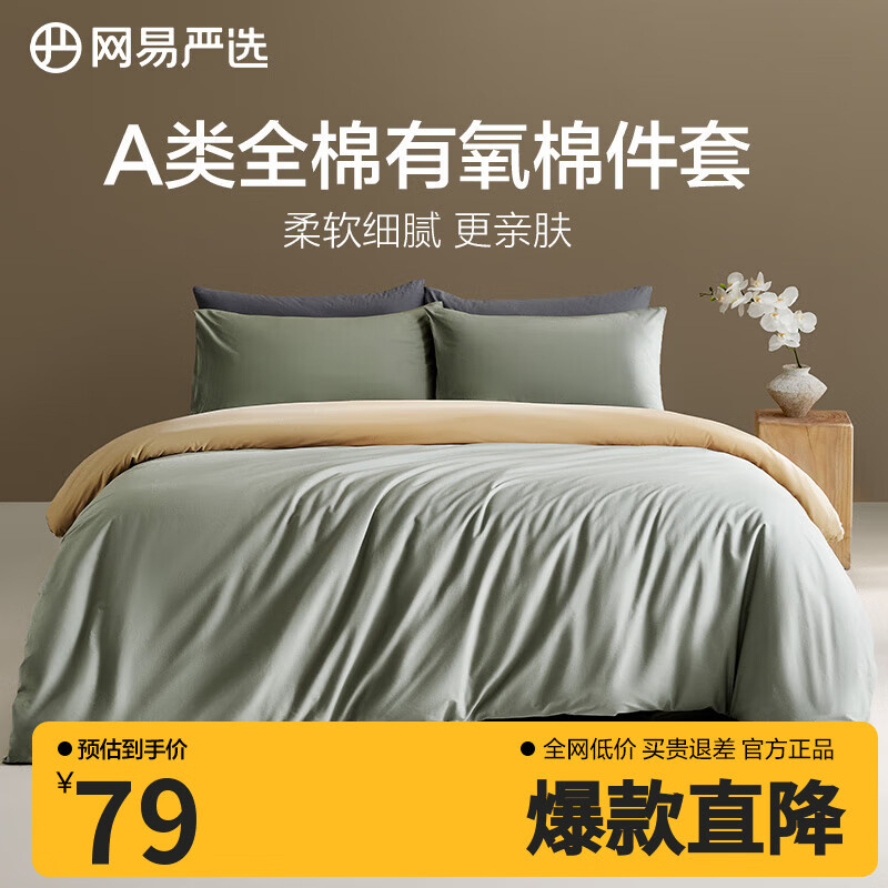 网易严选A类柔有氧全棉四件套卧室宿舍学生新疆棉新工艺柔软亲肤 【升级加厚】香果绿 床单款 【】1.2m