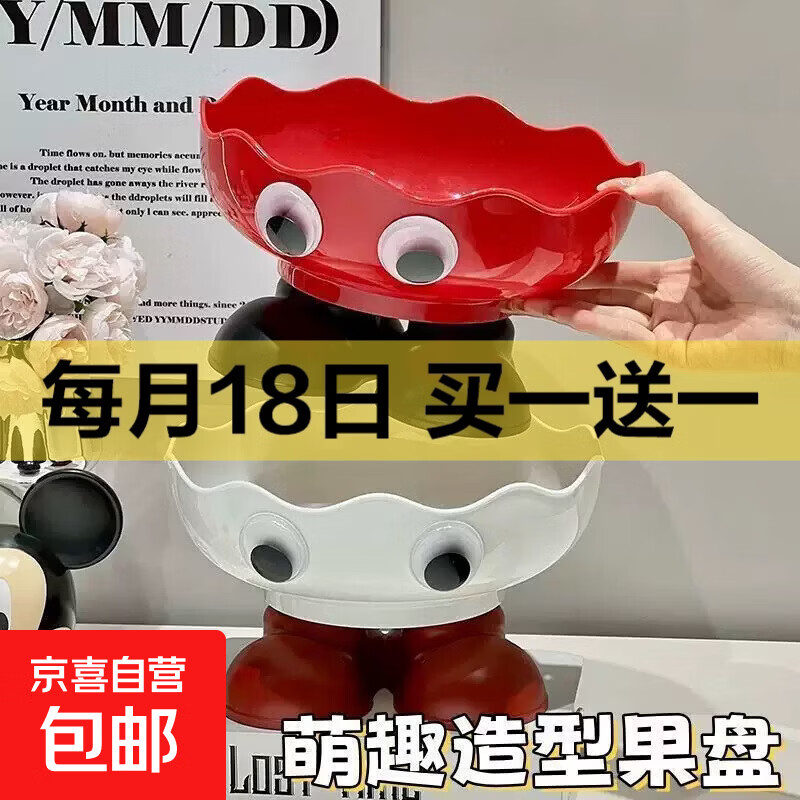 春节水果盘干湿两用客厅茶几卡通果盘家用沥水高颜值创意大眼果盘 大眼水果盘-随机色1个