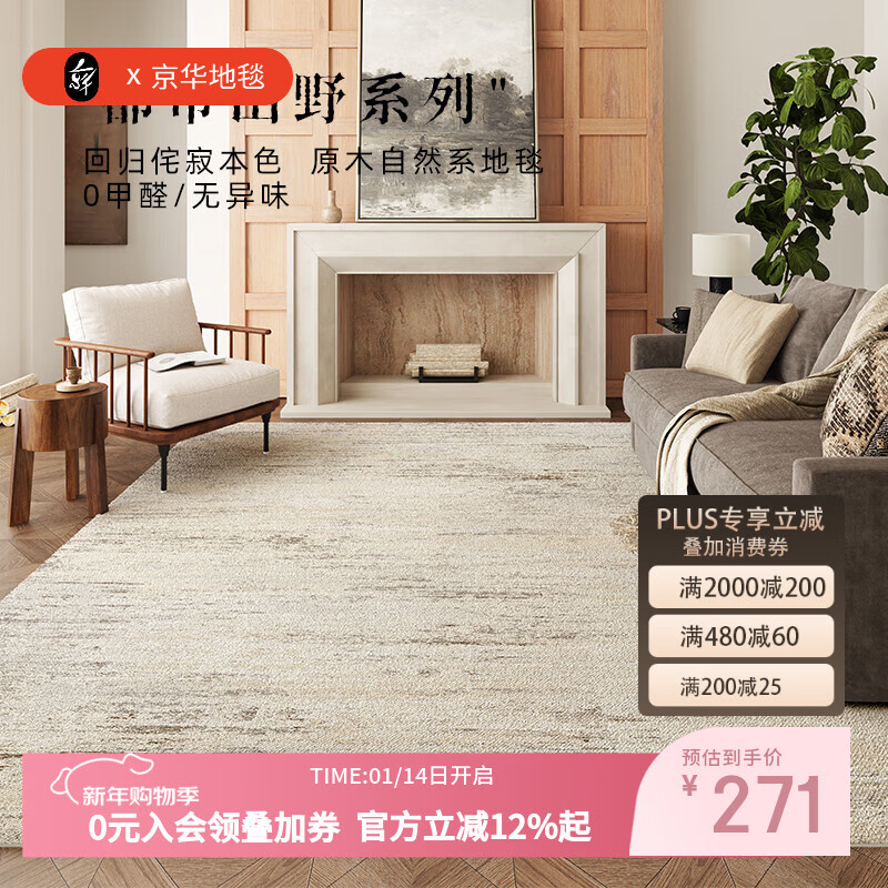 京华地毯客厅2025新款侘寂风轻奢高级防水防污好打理家用卧室床边地垫 栖池 140cm*200cm 升级防水新材质