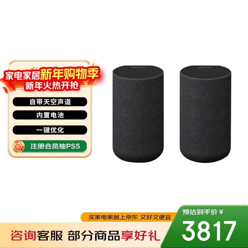 索尼（SONY）SA-RS5 真无线后环绕音箱 2.0.2声道 回音壁 家庭影院 适配A9000 A8000 A3000