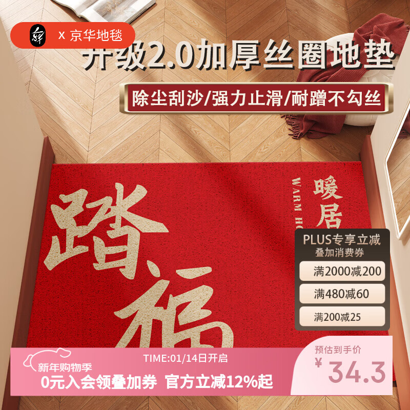 京华好运入户门地垫红色高级感门口进门门垫除尘耐磨丝圈脚垫支持定制 马年大吉-L01-丝圈 50cm*80cm