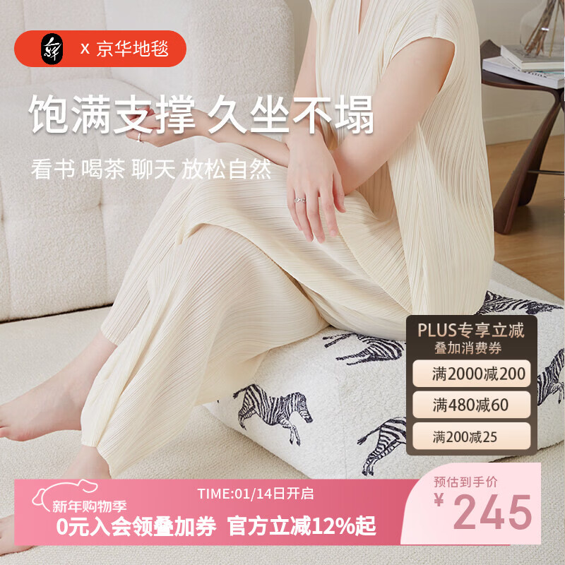 京华中古坐墩懒人沙发蒲团客厅地毯坐垫简约黑白斑马条纹脚踏可拆洗 白色斑马 48*48*25cm