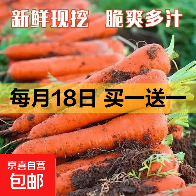 京喜加新鲜胡萝卜当季农家自种萝卜脆爽多汁水果蔬菜 新鲜胡萝卜 2斤 带箱 100g起/支