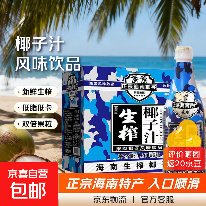 【年货礼盒】生榨椰子汁 正宗海南椰子饮料 椰汁果汁整箱送礼 1.25L*2瓶