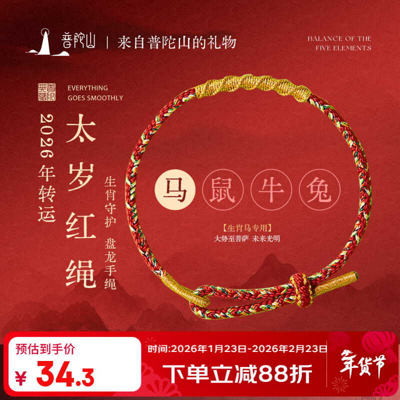 普陀山手绳生肖本命年红绳手绳盘龙手链转运护身送男女友新年本命年礼物