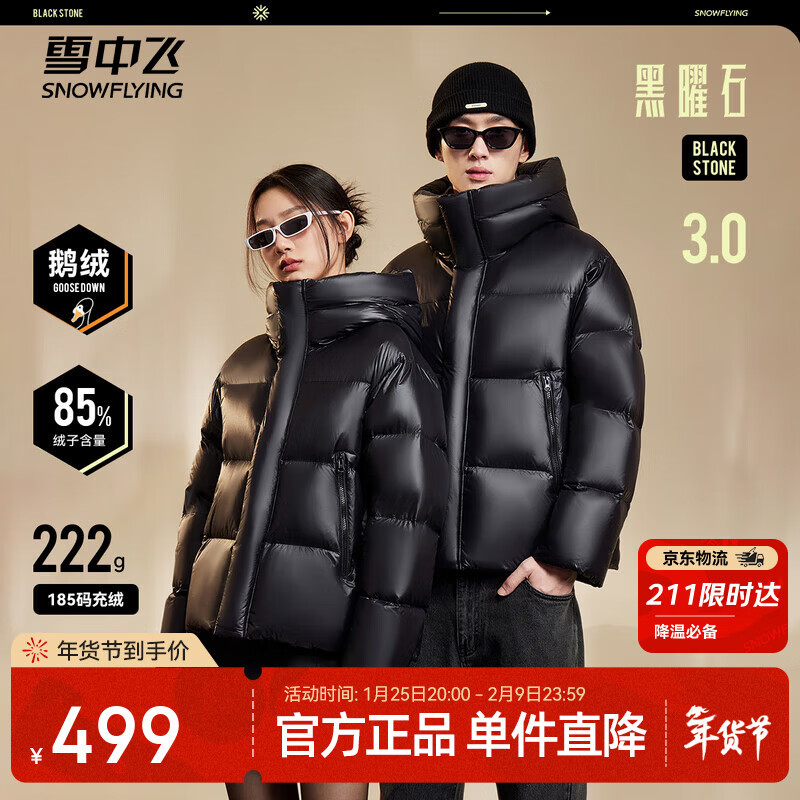 雪中飞新款黑曜石经典3.0男女情侣鹅绒羽绒服保暖加厚防寒宽松廓形时尚