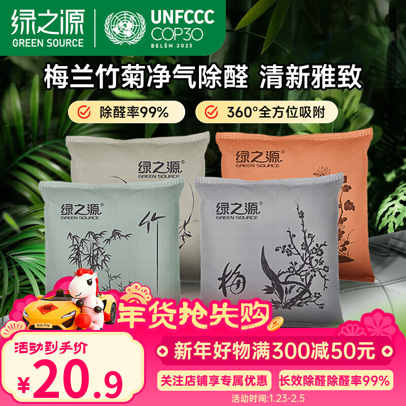绿之源汽车活性炭包新车除甲醛除异味竹炭包 专用除臭车载净化500g*4包