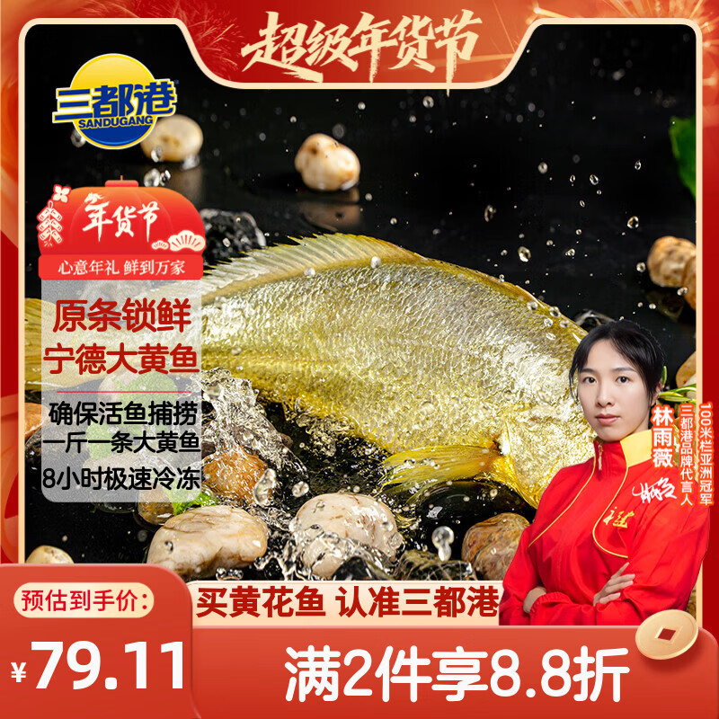 三都港 冷冻黄花鱼2斤/2条装 宁德大黄鱼 生鲜 鱼类 深海鱼 海鲜 年货