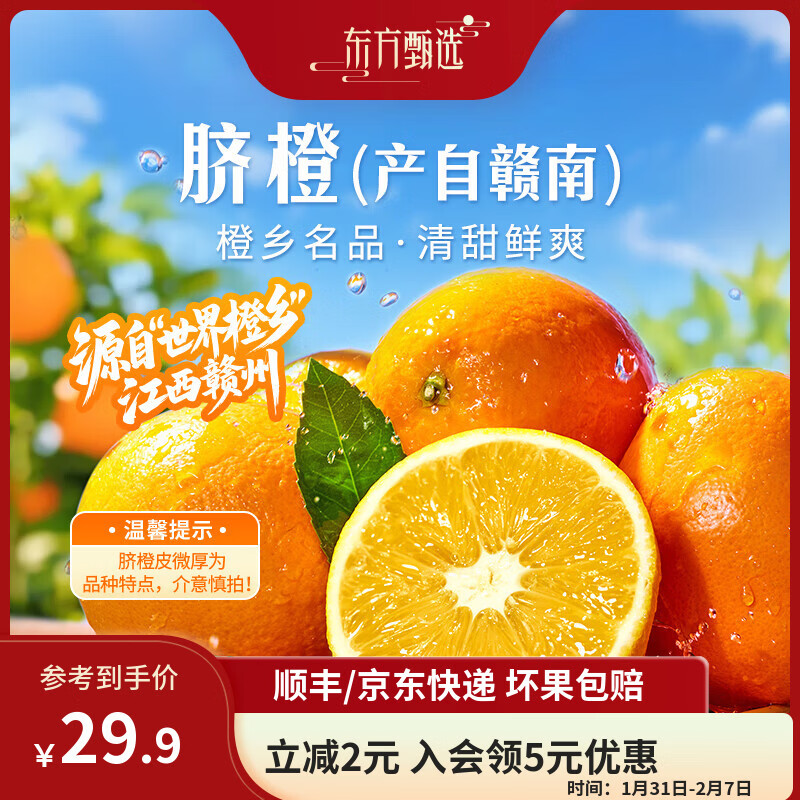 东方甄选脐橙产自赣南橙子香甜多汁新鲜应季水果坏果包赔过年年货 【5斤大果】单果240g+约 8-12个