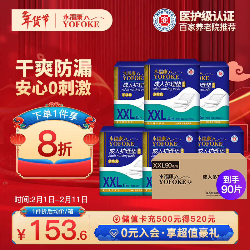 永福康成人护理垫XXL90片 尺寸80*120cm婴儿孕产妇床垫老人一次性隔尿垫