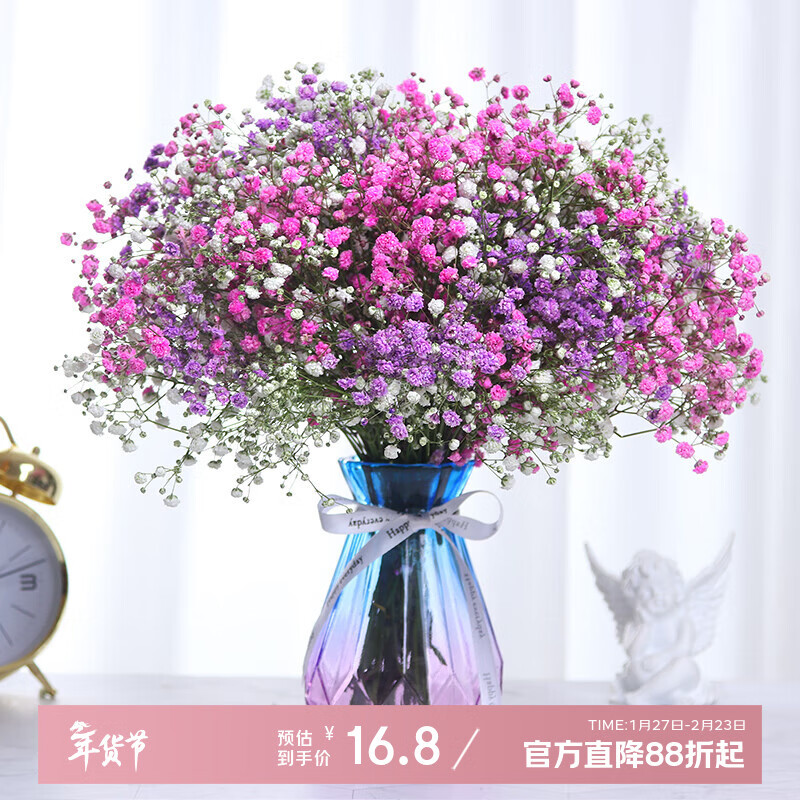 爱满（AIMAN）满天星天然干花花束ins网红生日 新房装饰摆件风干真插花家居摆设 白+紫+桃红满天星  【不带花瓶】