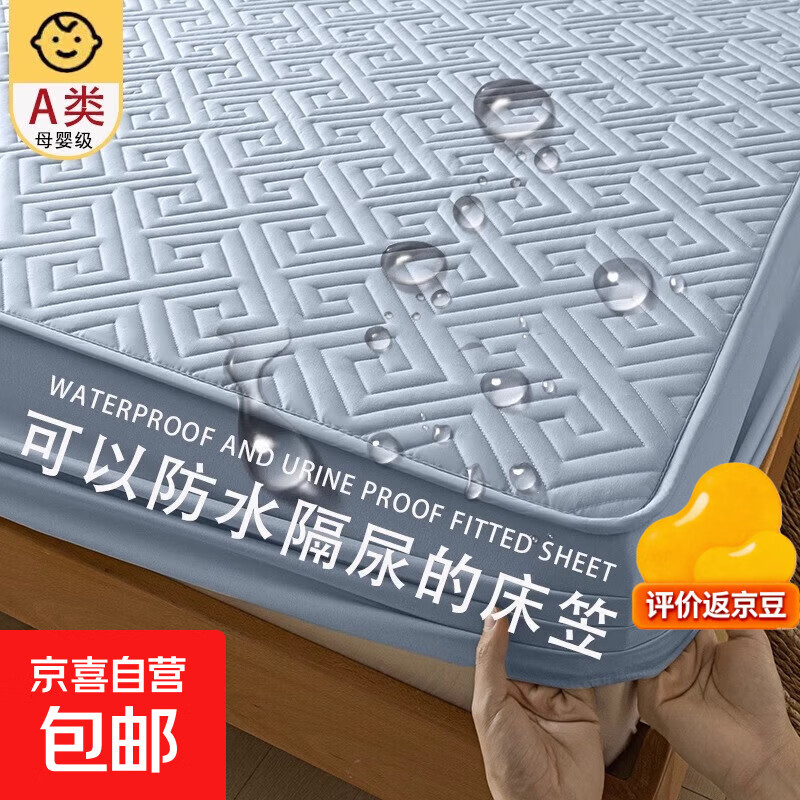 床笠床罩床垫保护罩2025新款四季通用加厚夹棉全包防水隔尿床单套 【防水款】海岸蓝【A类母婴级】 180cmx200cm单床笠