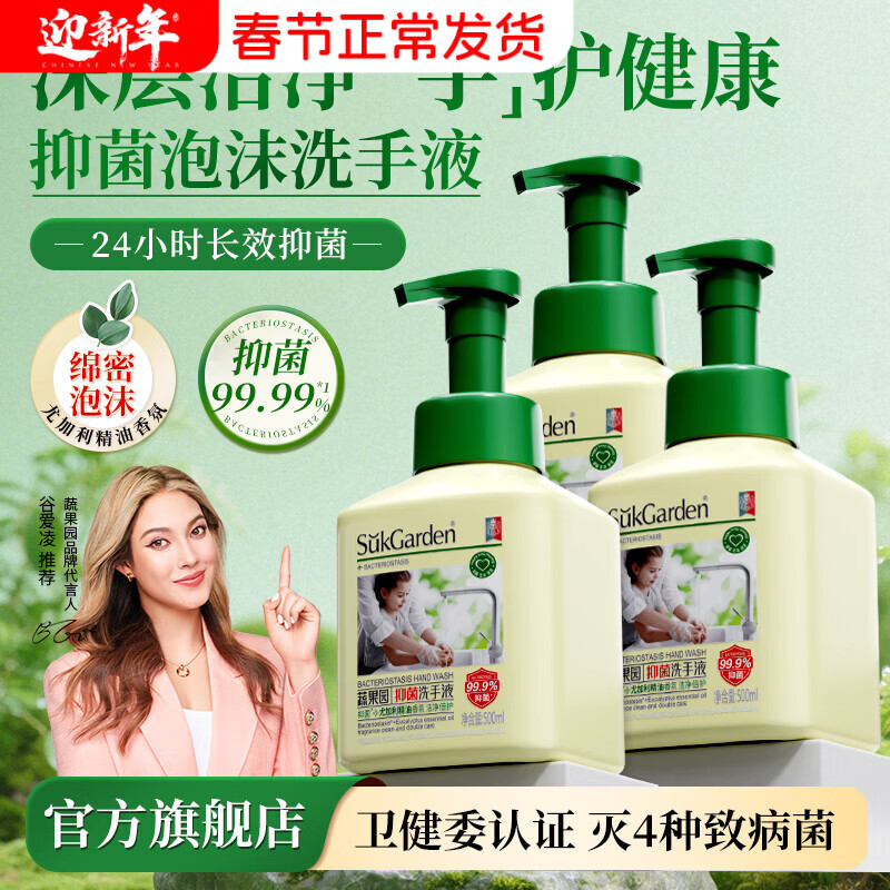 蔬果园泡沫洗手液 泡泡洗手液抑菌杀菌护手滋润玫瑰香氛 儿童大人通用 【尤加利香】抑菌洗手液500ml*3