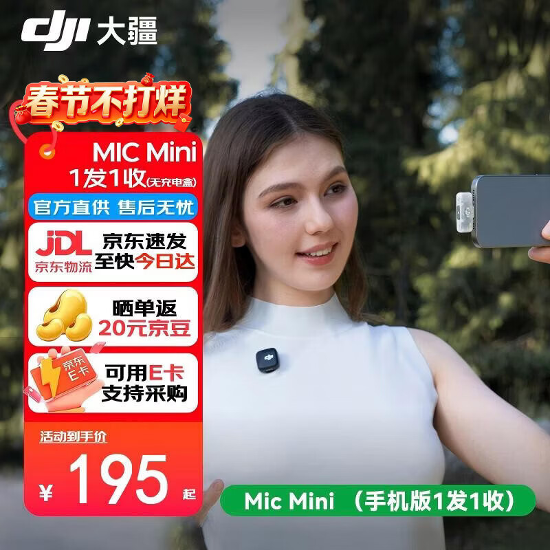 大疆（DJI）Mic Mini 迷你无线麦克风 蓝牙直播降噪领夹麦 手机相机采访 vlog 直播录音收音麦
 【手机可用】一拖一 官方标配【适配安卓+苹果15/16/17系列】
