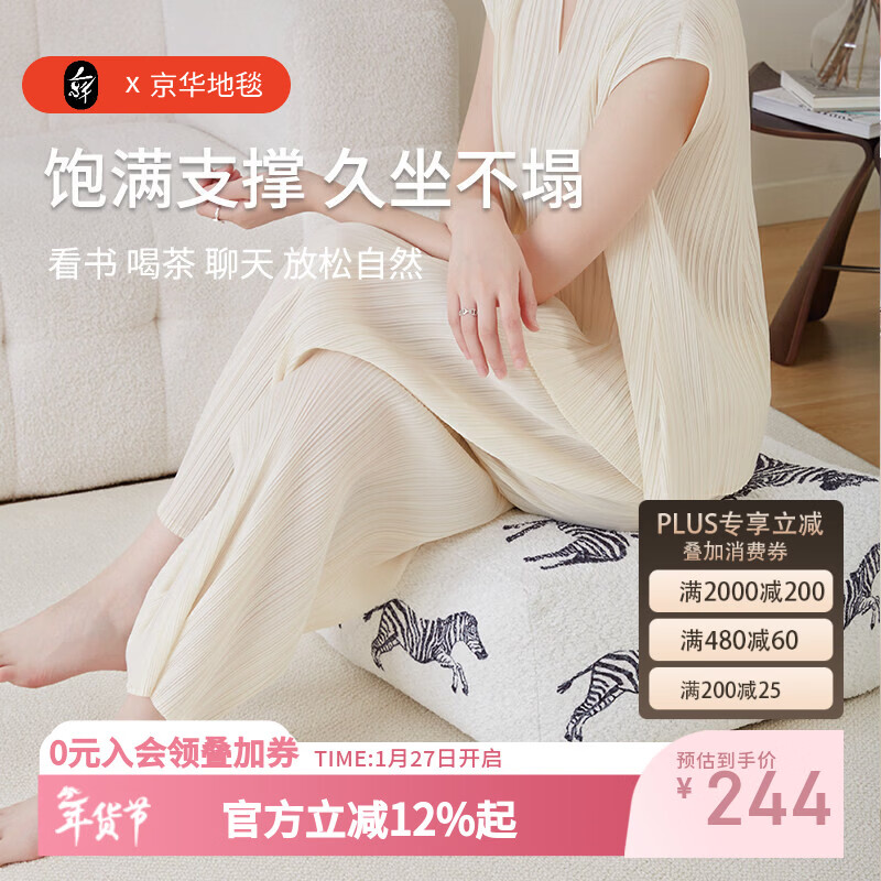 京华中古坐墩懒人沙发蒲团客厅地毯坐垫简约黑白斑马条纹脚踏可拆洗 白色斑马 48*48*25cm