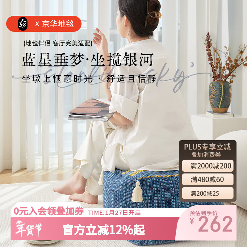 京华客厅地毯蒲团百搭简约家用沙发卧室坐墩卧室榻榻米阳台飘窗靠垫 辰漪 40*40*30