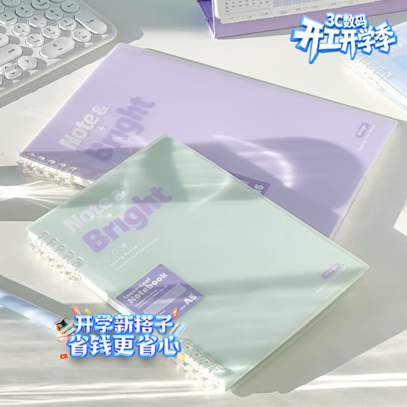 文谷（Wengu）活页笔记本子 a5/b5不硌手五孔活页本学生专用高颜值简约可拆卸侧翻横线本 清透白HC-076(B5)