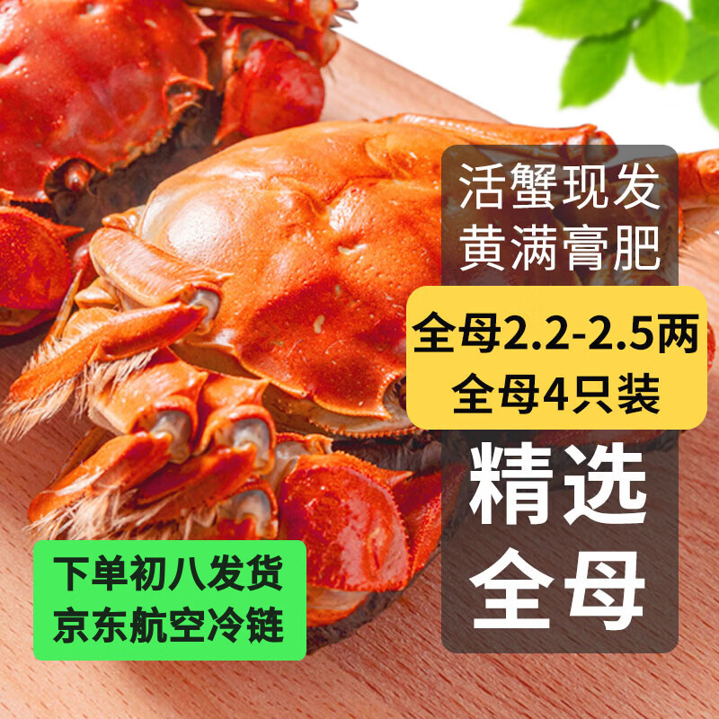 乾澄【活蟹】乾澄大闸蟹现货全母蟹2.2-2.5两 4只鲜活螃蟹海鲜过年送礼年货礼盒源头直发