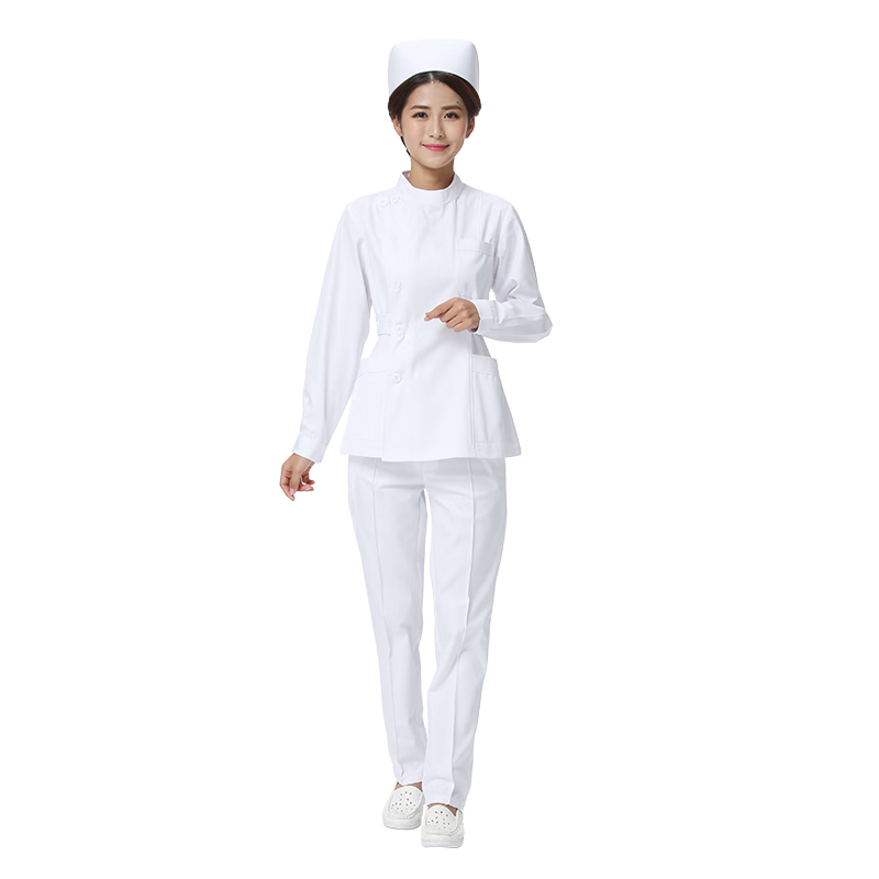 醫(yī)緣醫(yī)緣護(hù)士服分體套裝立領(lǐng)圓領(lǐng)口腔牙科工作服導(dǎo)診服長(zhǎng)短袖護(hù)士服 女白色偏襟長(zhǎng)袖小褂加褲子 2XL