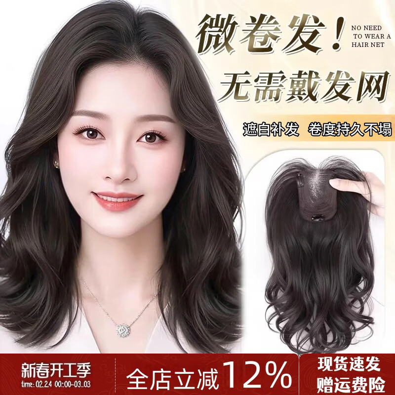 千絲雅假發(fā)女長發(fā)不用戴發(fā)網(wǎng)頭頂補發(fā)蓬松增發(fā)量遮白發(fā)高顱頂卷發(fā)假發(fā)片 韓系微卷發(fā)-八字款【9*12摩卡棕】45cm