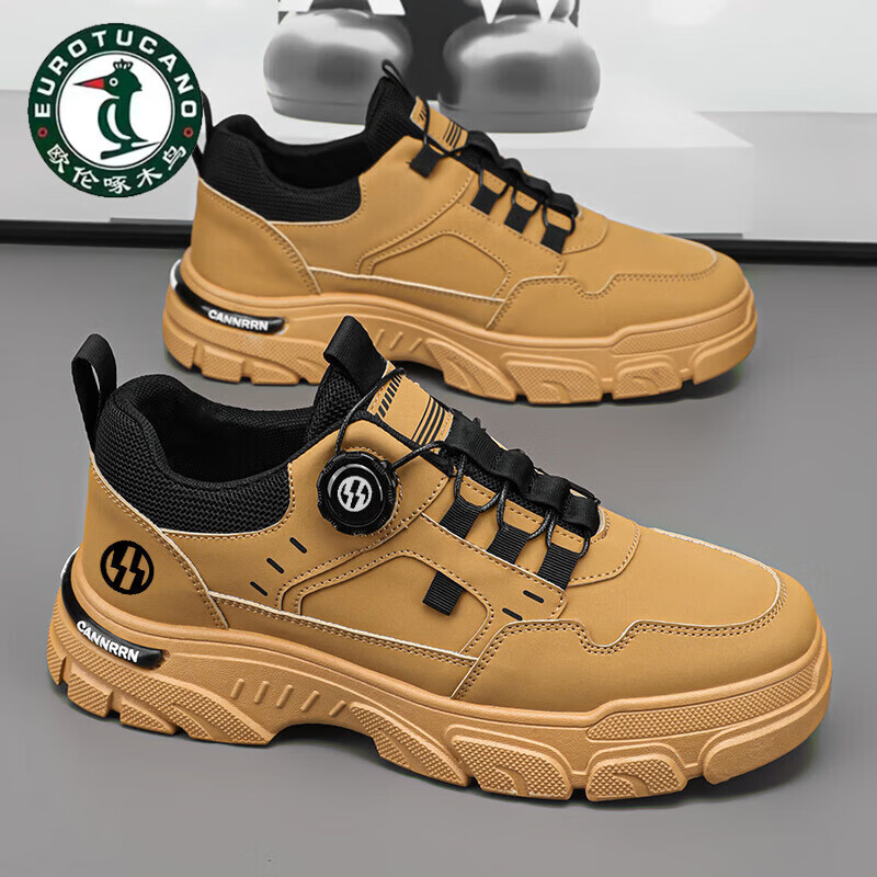 欧伦啄木鸟男鞋2026春季新款休闲百搭马丁靴男防水防滑耐磨劳保工装鞋子男款 黄色【送运费险】 42