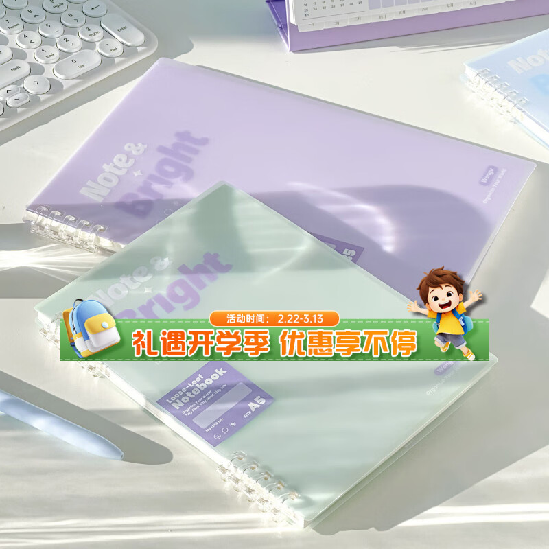 文谷（Wengu）活页笔记本子 a5/b5不硌手五孔活页本学生专用高颜值简约可拆卸侧翻横线本 清透白HC-076(B5)