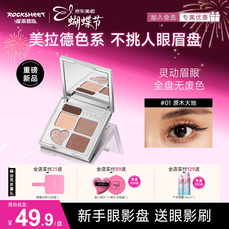 摇滚甜心 ROCK SWEET五色眼眉盘【送女友礼物】新手眼影盘修容高光腮红一体修容盘 04# 霓裳花园(华丽蔷薇)