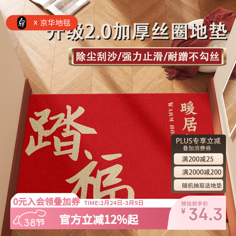 京华好运入户门地垫红色高级感门口进门门垫除尘耐磨丝圈脚垫支持定制 马年大吉-L01-丝圈 50cm*80cm