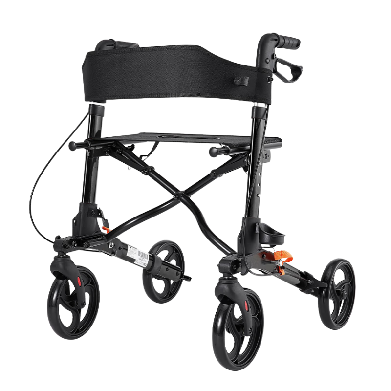 HOEA老年人手推車(chē)多功能可折疊助步器鋁合金帶輪帶座助行器折疊代步車(chē) 黑色四輪車(chē)+輕便折疊+購物出行(單拐) 說(shuō)明書(shū)
