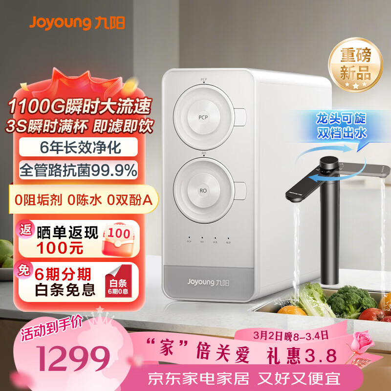 九阳（Joyoung）厨下净水器双出水净饮机直饮机900G6年长效反渗透RO膜JYW-RO1505