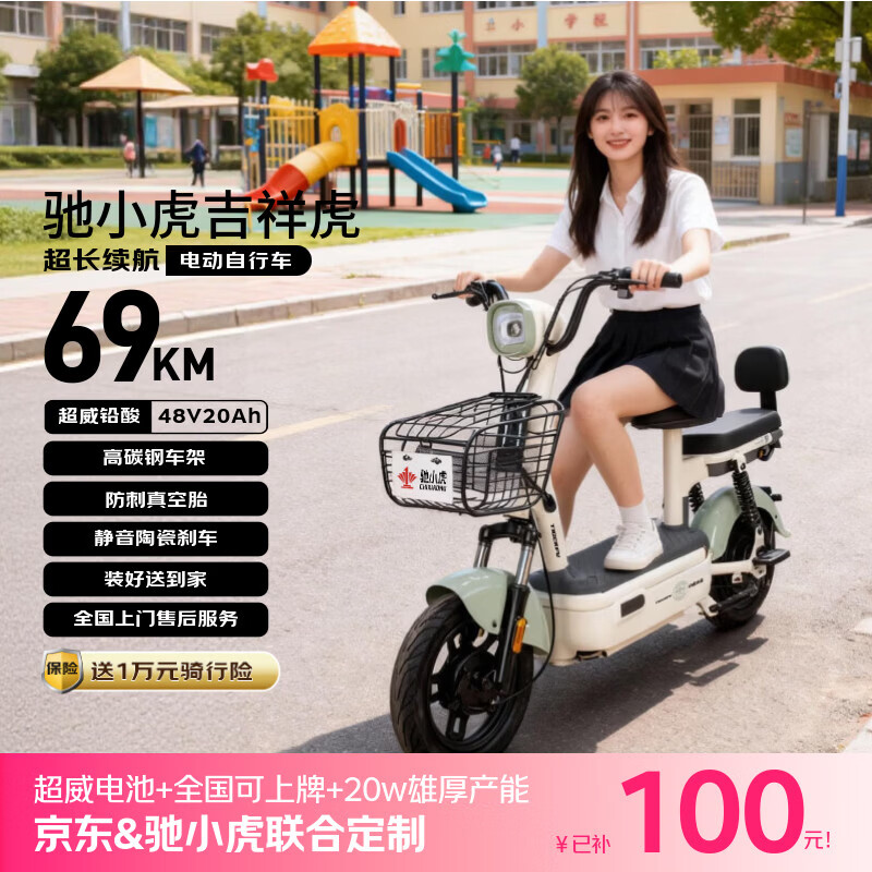 驰小虎电动自行车 吉祥虎新国标电动车电动自行车48V20Ah电池长续航电瓶车代步车电车绿