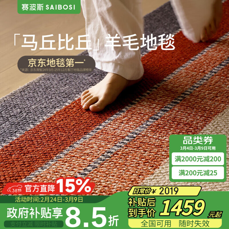 赛波斯马丘比丘进口羊毛地毯客厅中古风沙发茶几垫轻奢风高级感卧室2X3M